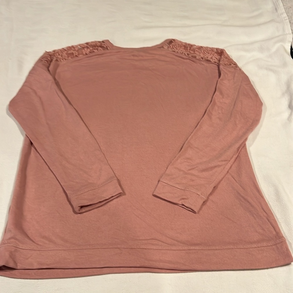 NWT Blush colored long sleeve top with lace shoulders - Picture 5 of 7